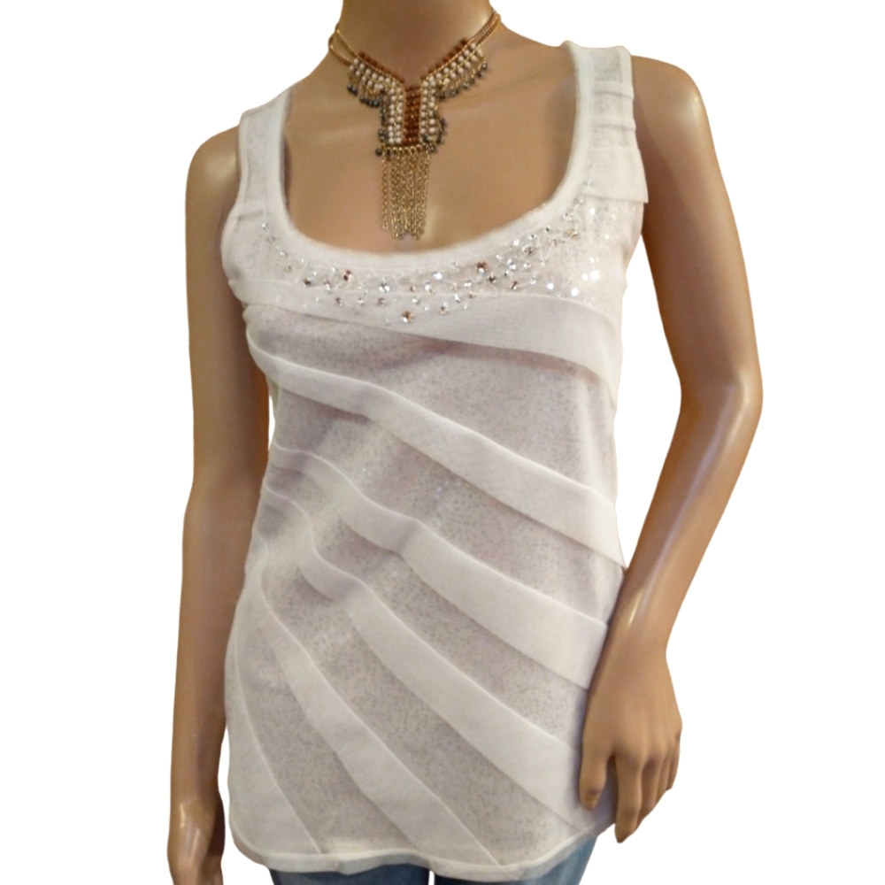 White House Black Market Embellished &Pleated Tank Top Size M